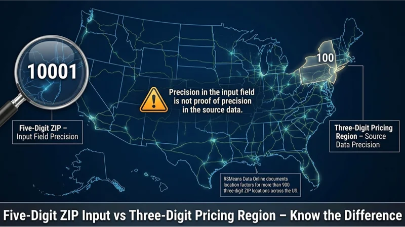 US map infographic comparing 5-digit ZIP codes with 3-digit pricing regions.